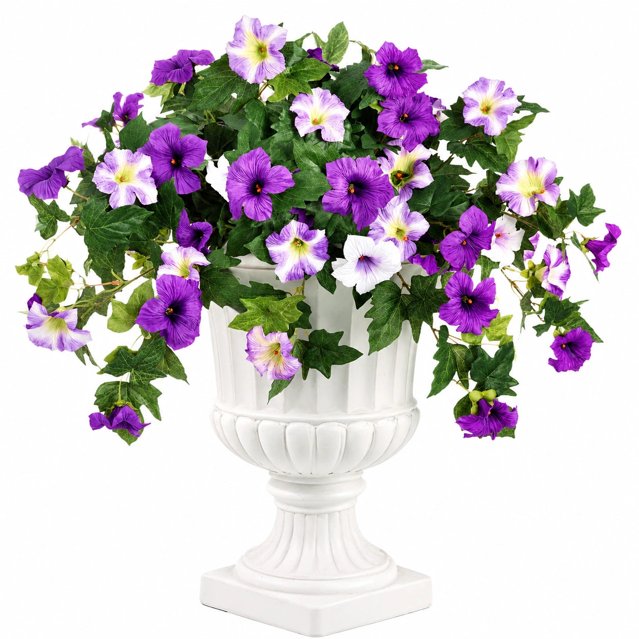 Fiori Artificiali in Vaso Ornamentale Bianco e Viola - Altezza 50 cm