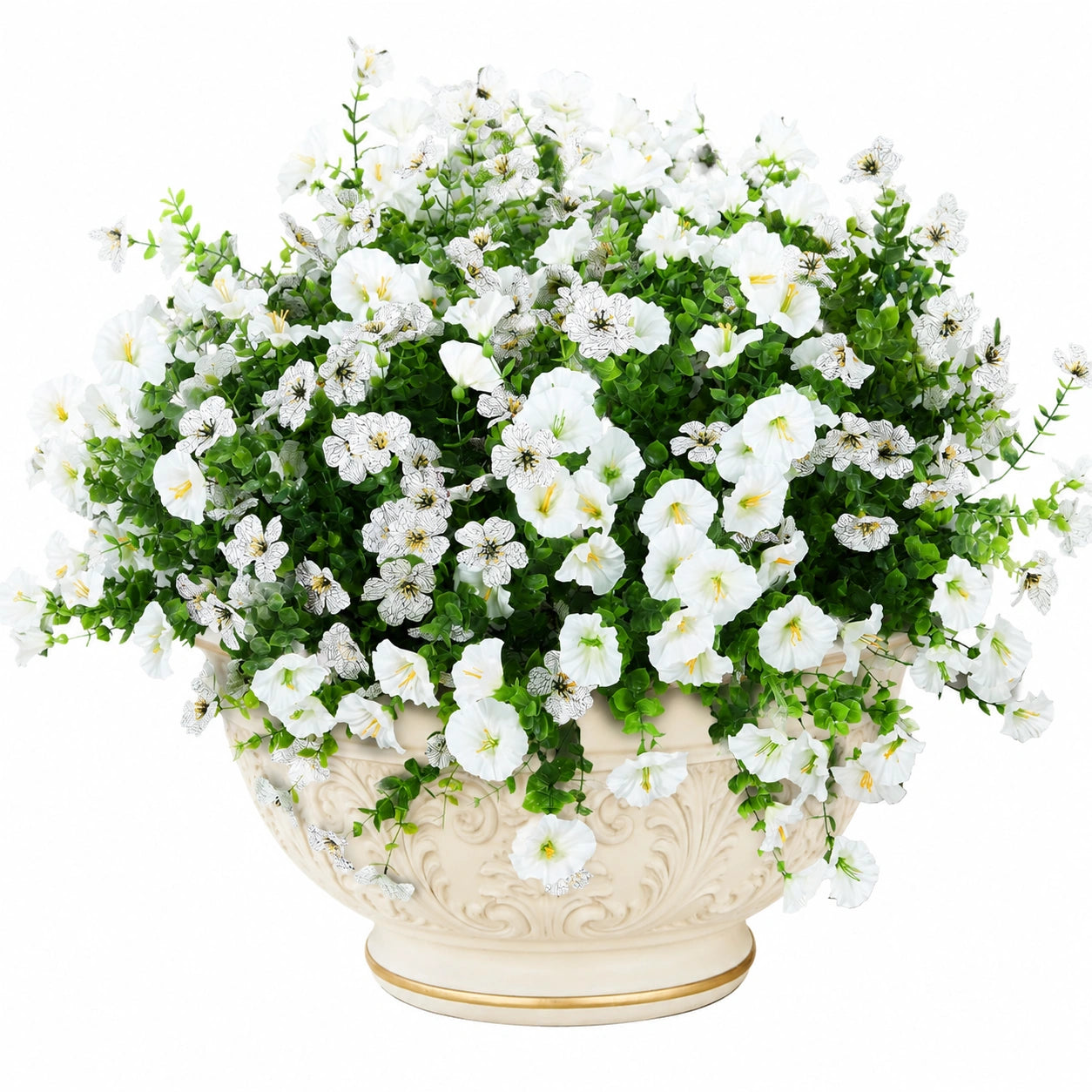 Vaso Decorativo con Fiori Artificiali Bianchi Vasi Beige 40cm