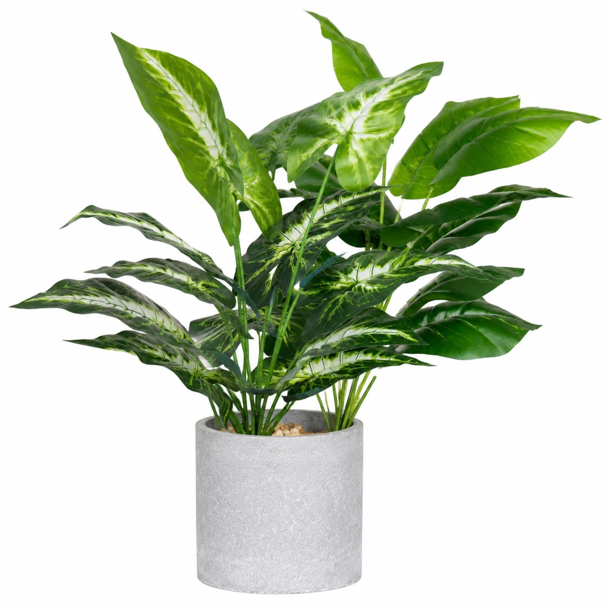 Pianta Artificiale Verde con Foglie in Vaso Grigio 73cm