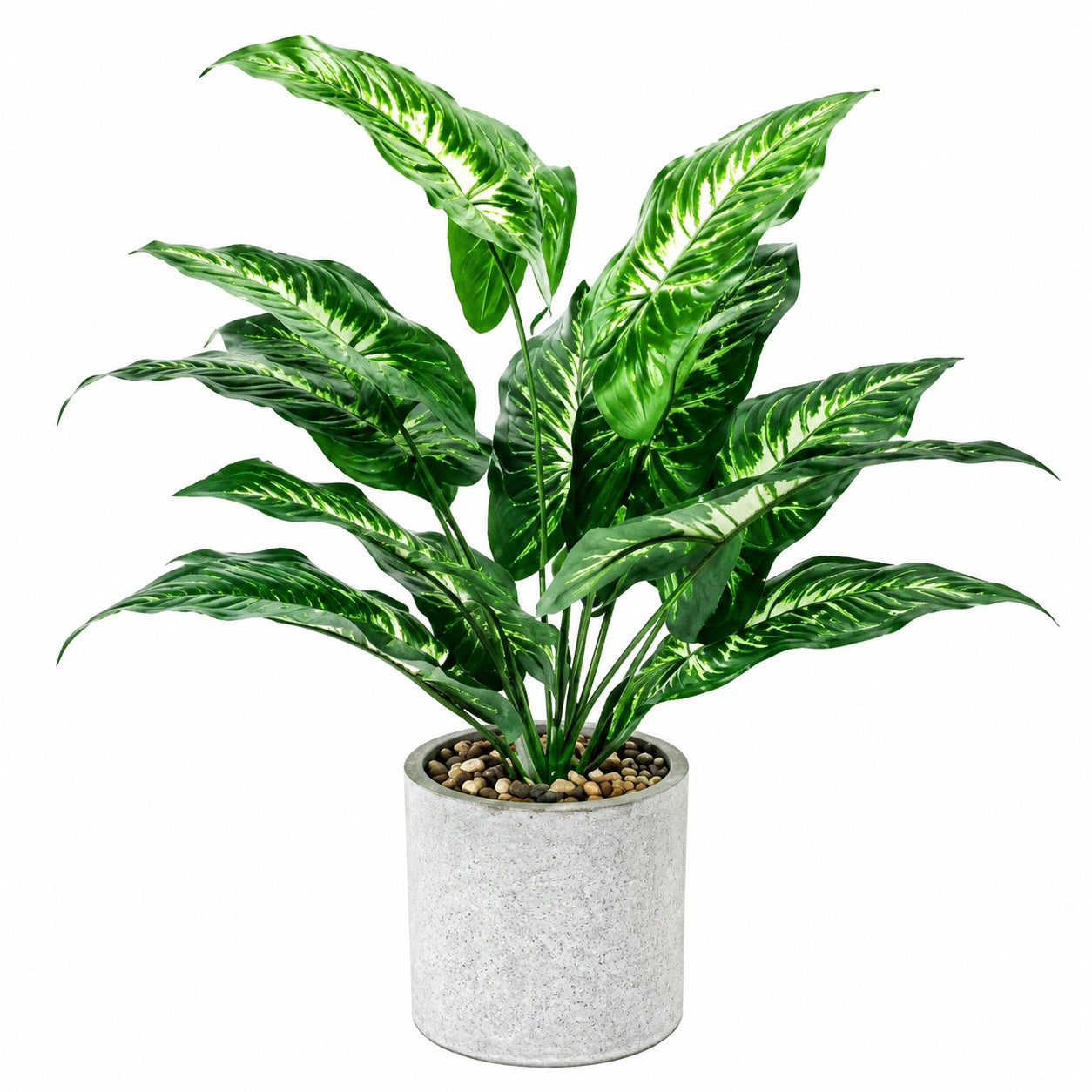 Pianta Artificiale Dieffenbachia Verde con Vaso in Cemento