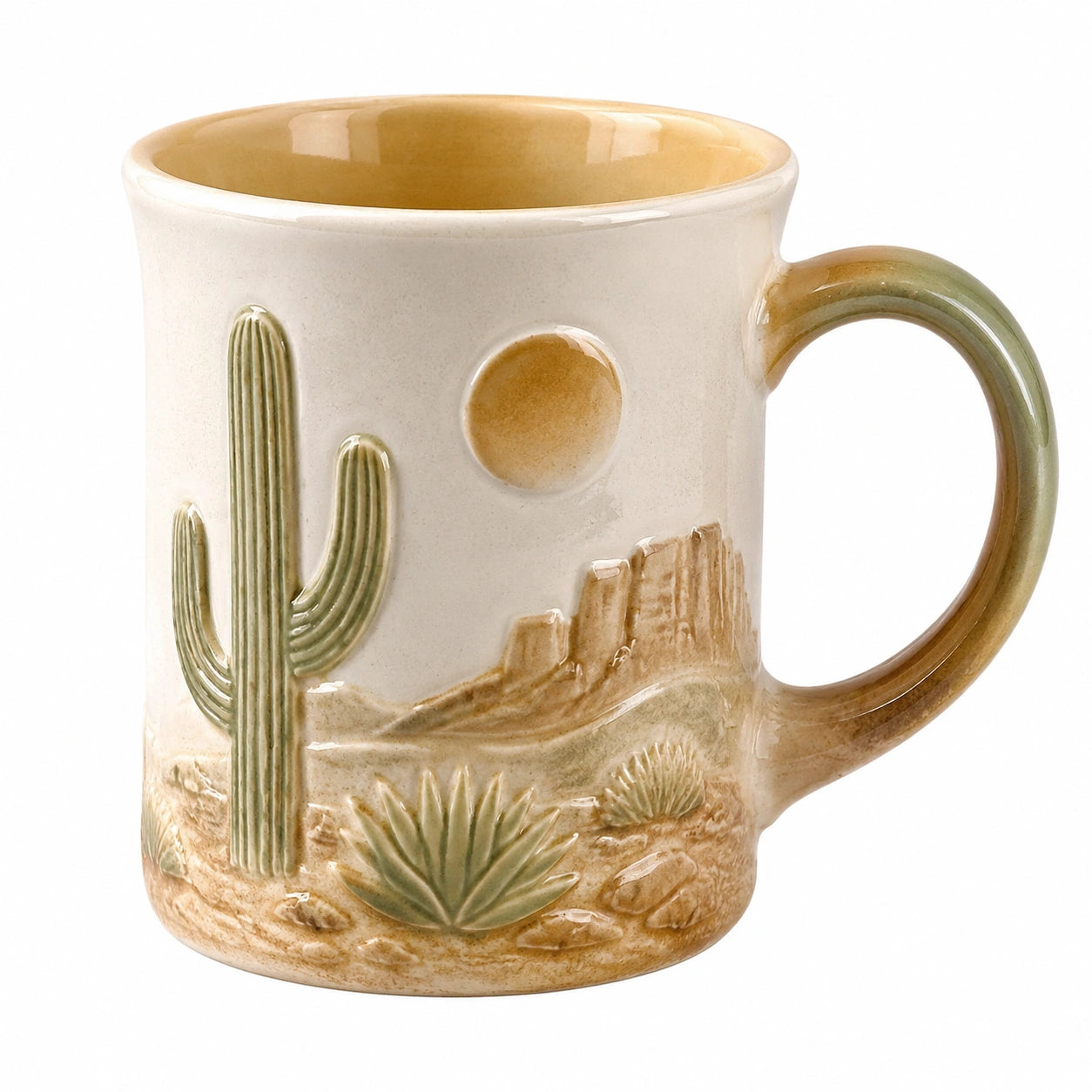 Tazza in Ceramica con Motivo Desertico 350ml Verde e Beige