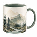 Tazza in Ceramica con Motivo Paesaggio Montano 350ml Verde-Grigio