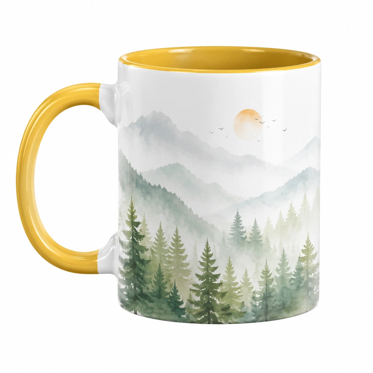 Tazza in Ceramica con Design Bosco e Interno Giallo 350 ml