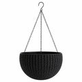Vaso da Fiori Sospeso in Stile Rattan Nero con Catena