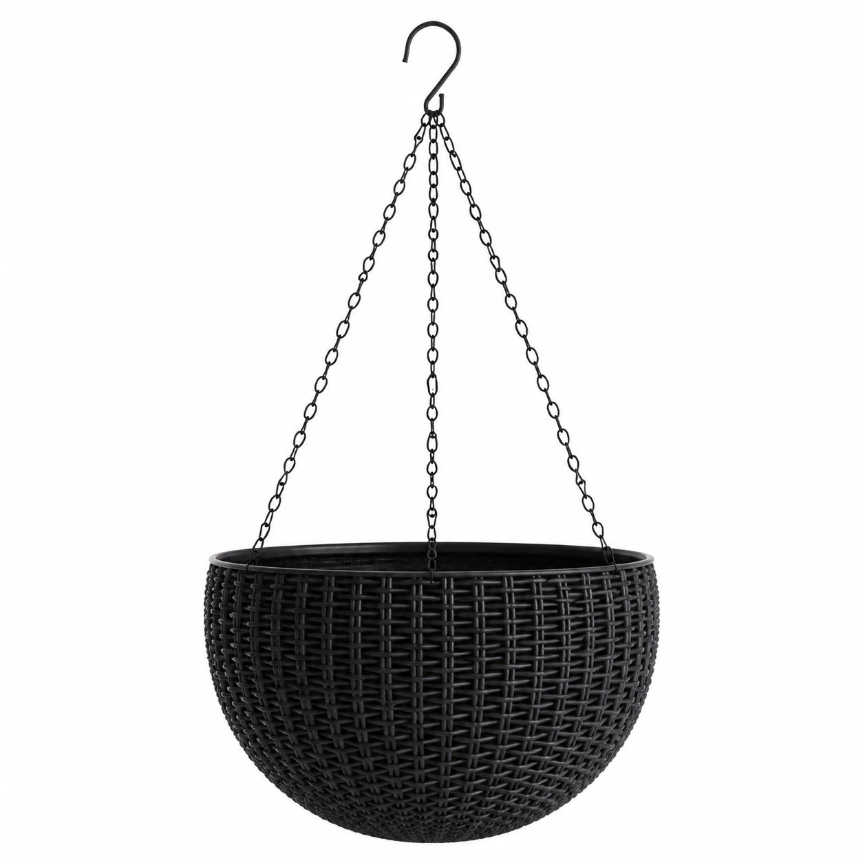 Vaso da Fiori Sospeso in Stile Rattan Nero con Catena