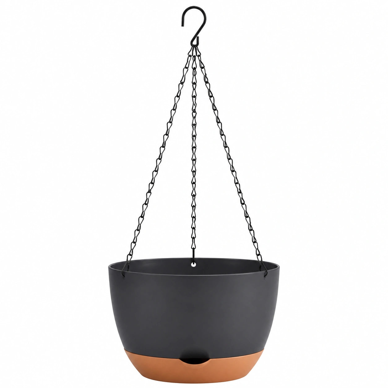Vaso Sospeso Nero e Terracotta con Catena di Sospensione