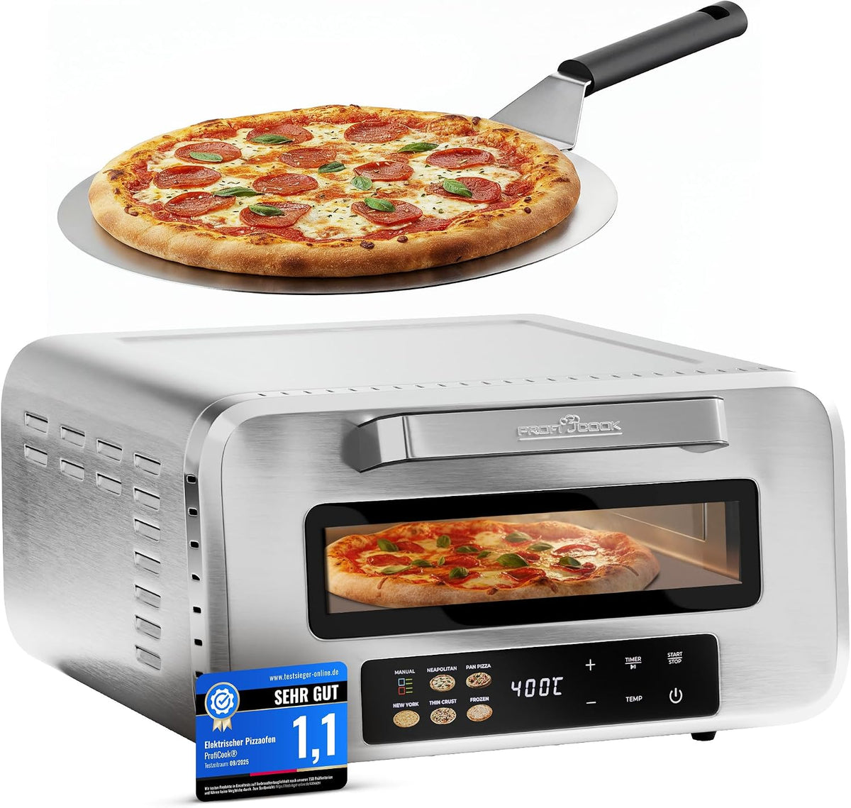 Profi Cook, Piec do pizzy, 240 V, 2100 W, Czarny / Srebrny, stal nierdzewna