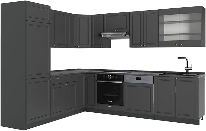 Vicco, Kuchnia narożna, 287 x 60 cm, 349.2 kg, Antracyt, MDF, regulowana wysokość