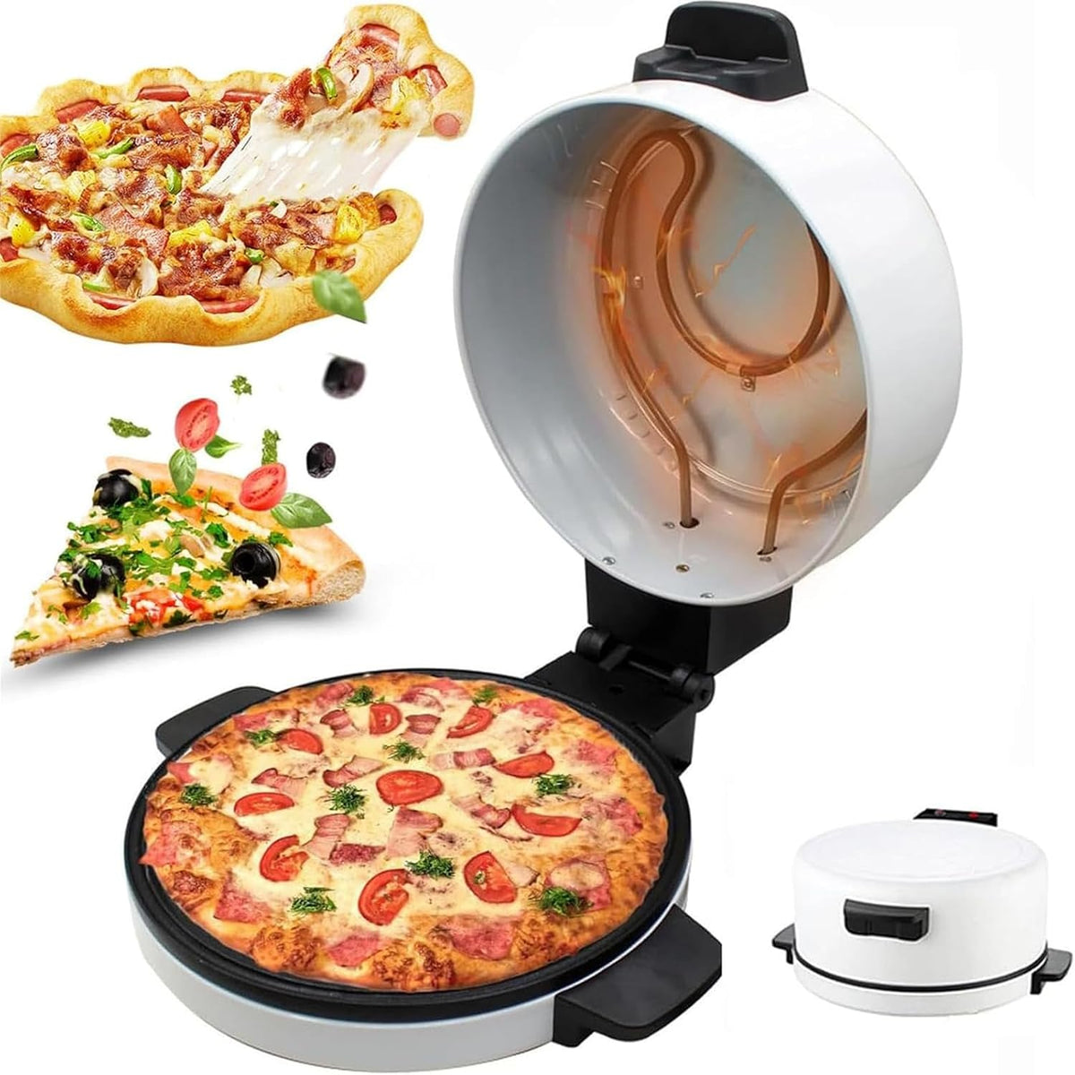TsoLay, Piec do pizzy, 12 cali, 2000 W, 2.8 kg, Czarny / Srebrny, stal nierdzewna