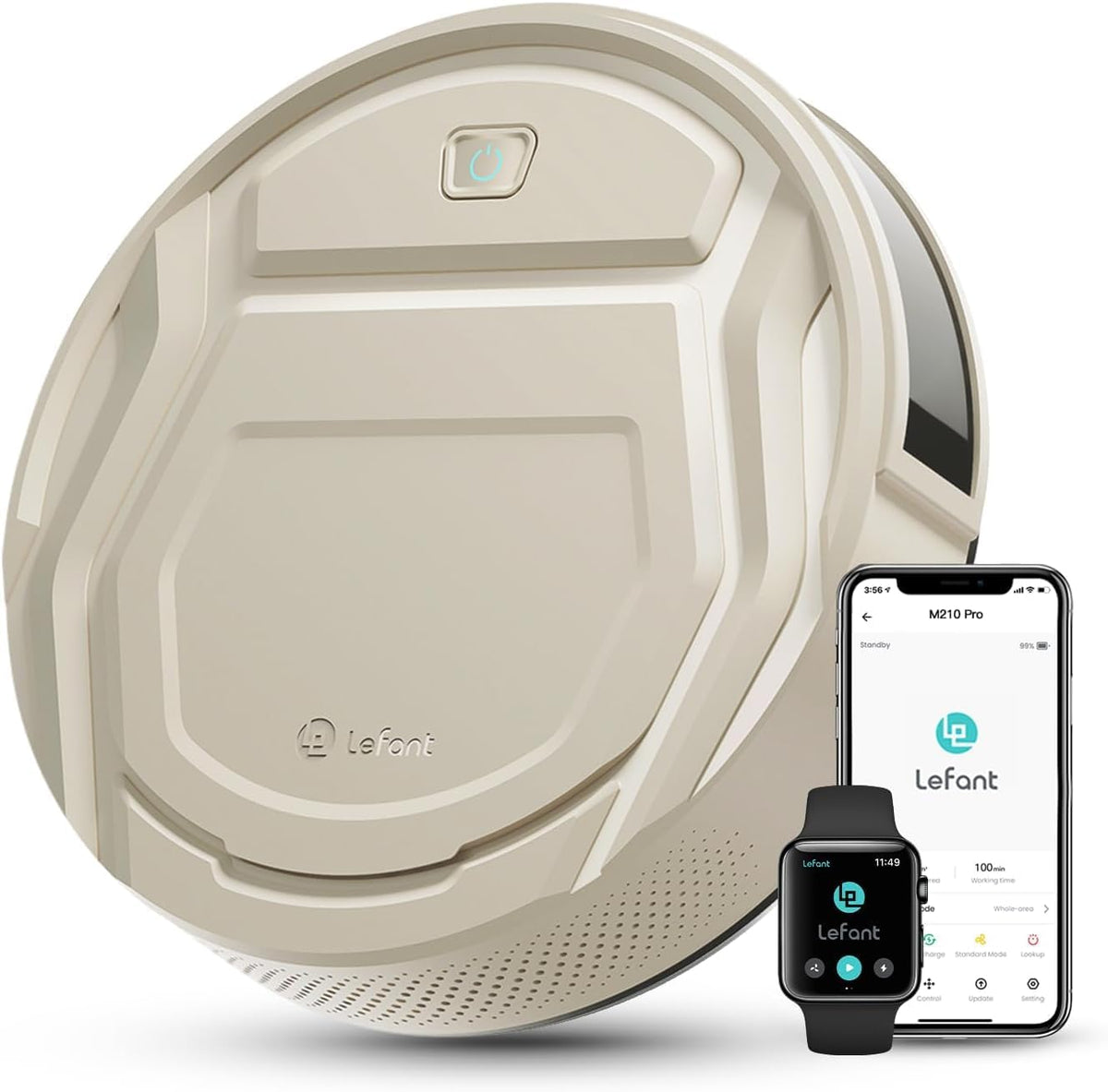 Robot sprzątający, M210P, Lefant, 55 dB, 120 m, 500 ML, Czarny, Bluetooth, Wi-Fi