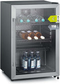 Severin, Lodówka, 118 l, 55 cm, Srebrny, stal nierdzewna, regulowana wysokość, oświetlenie LED