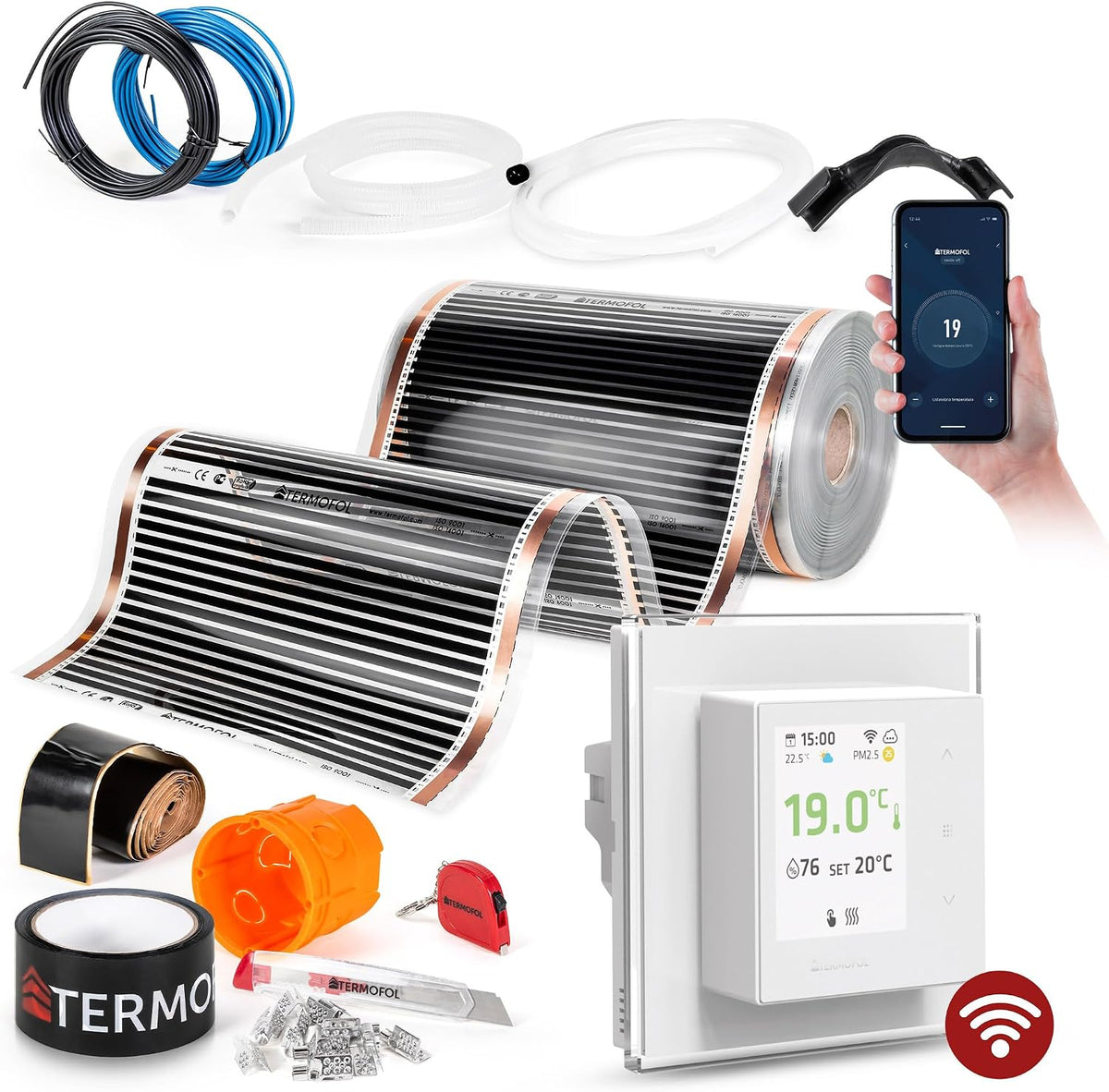 Termofol, Ogrzewanie podłogowe, 230 V, 140 W, 5 m, Czarny/Biały/Pomarańczowy/Niebieski, Wi-Fi