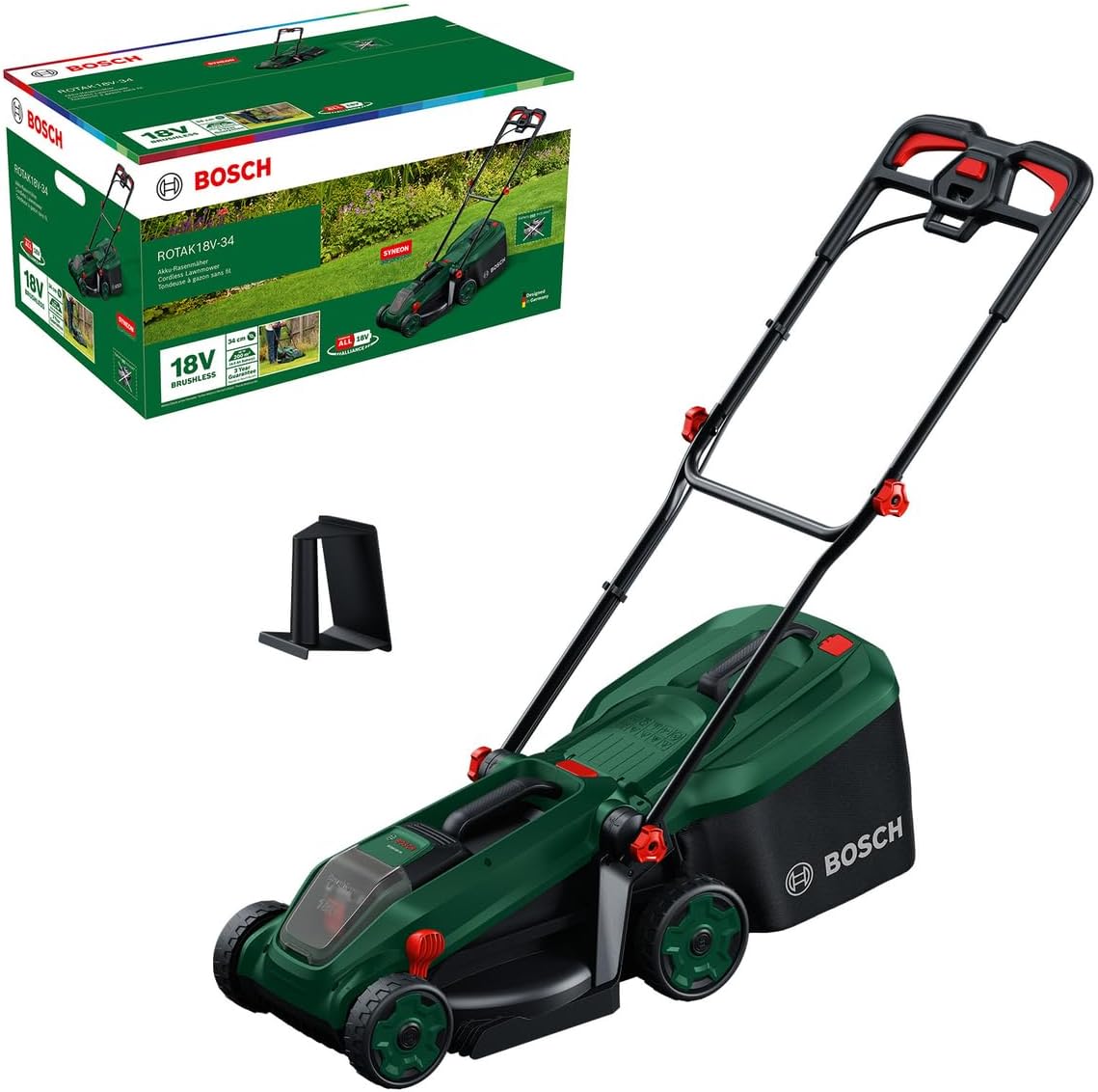 Bosch, Kosiarki rotacyjne, ROTAK18V-34, 34 cm, 35 l, 3 W, Zielony/Czarny, składana konstrukcja, 3 w 1
