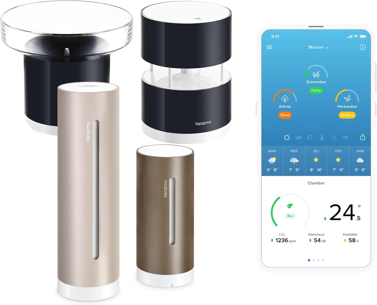 Stacje meteorologiczne i barometry, Netatmo, Czarny, praca bezprzewodowa