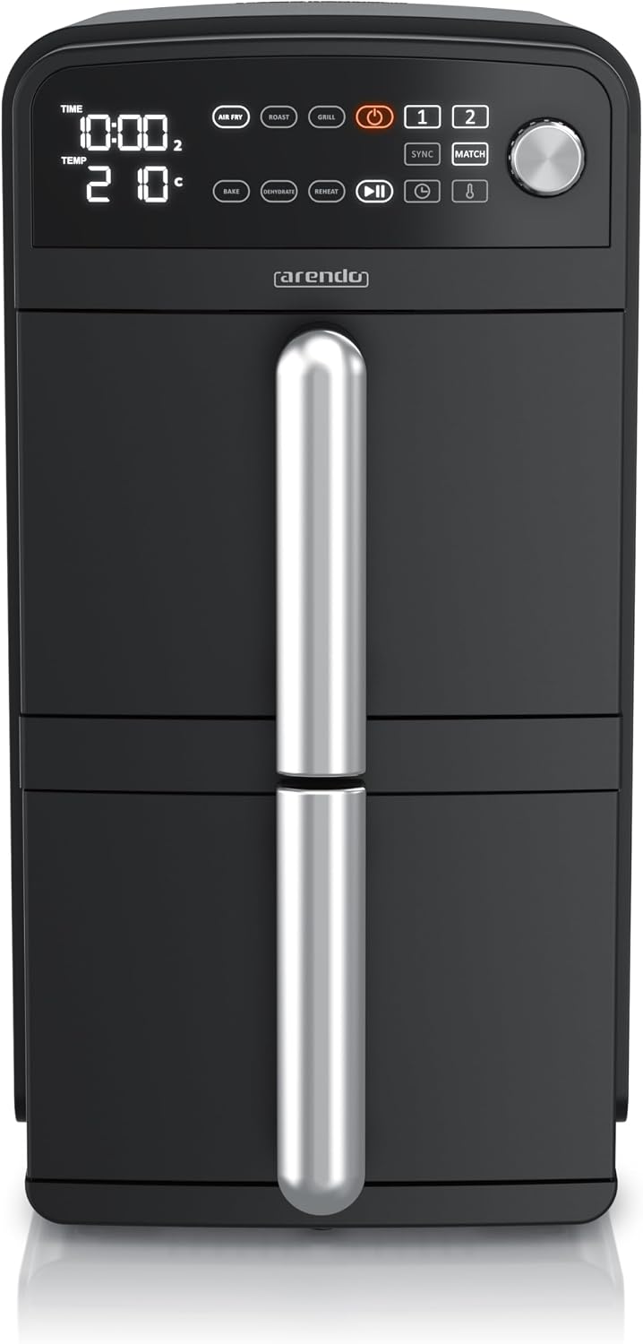 Frytkownica beztłuszczowa, Arendo, 11 l, 2400 W, 24 cm, Czarny/Srebrny, 2 szuflad, oświetlenie LED, timer, funkcja grilla