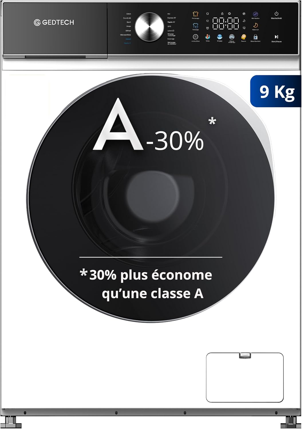 Pralka, GLLPS91400, GEDTECH, 9 kg, 1400 obr./min, Biały, oświetlenie LED