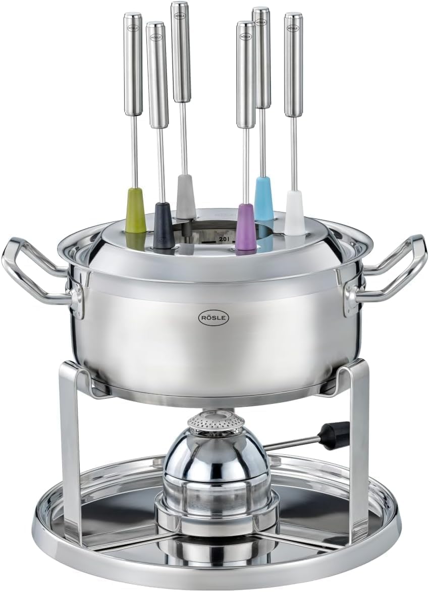 Usługi fondue Savoyard, RÖSLE, 20 cm, 1000 W, 2 litry, Srebrny, stal nierdzewna, składana konstrukcja
