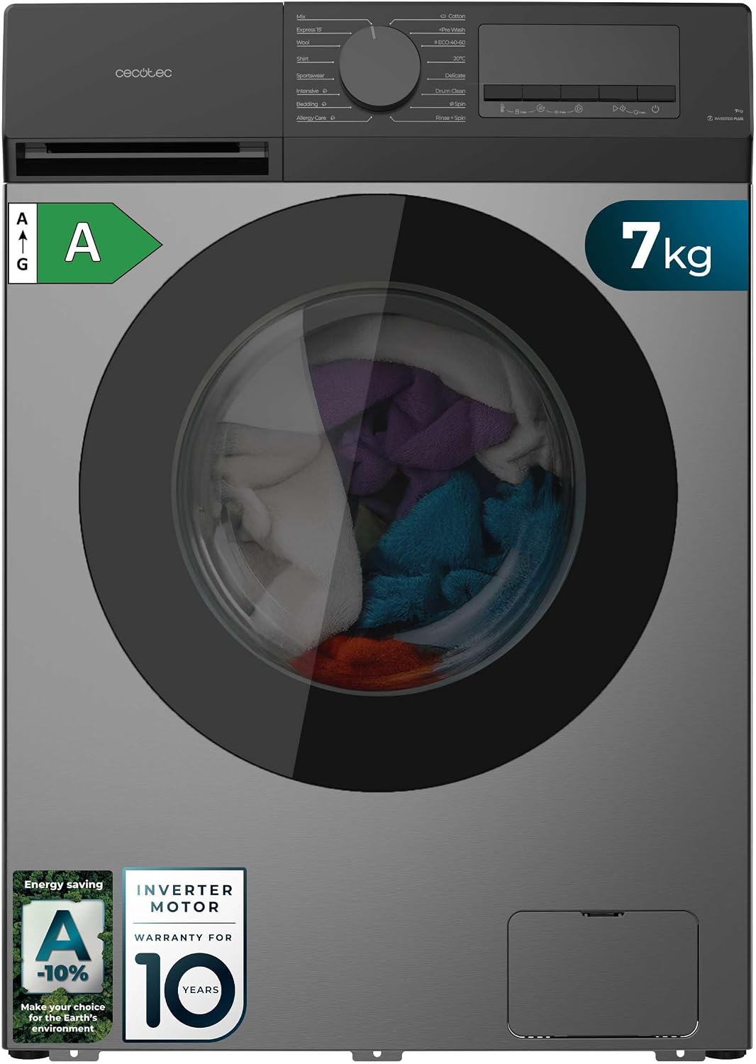 Cecotec, Pralka, A-10, 7 kg, Srebrny