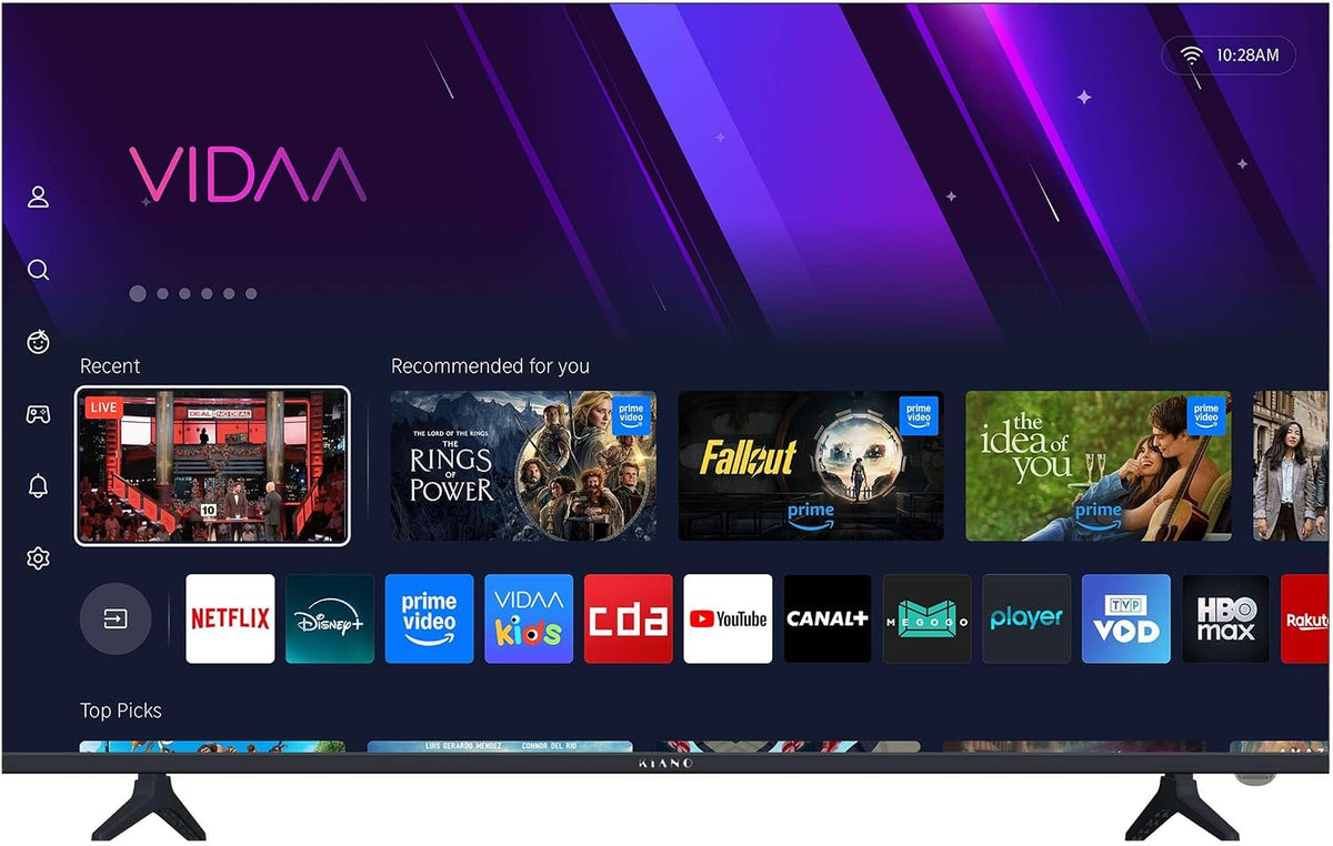 KIANO, Telewizor Smart TV, DVB-T2/S2/C, 43 cale, Czarny, oświetlenie LED, USB, Wi-Fi