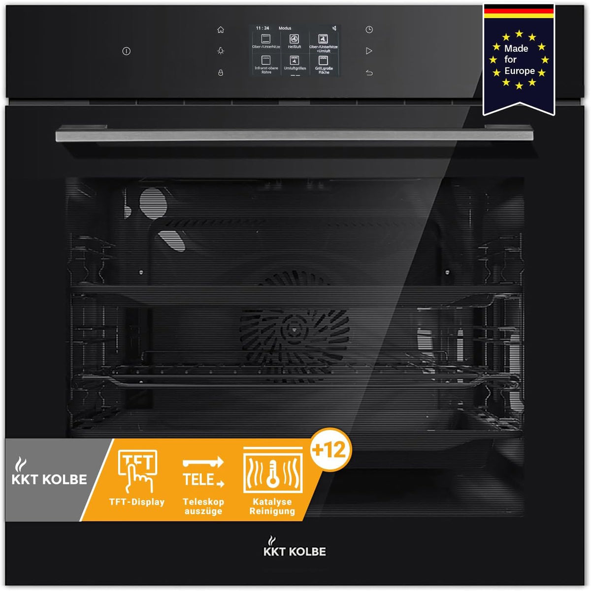 Piekarnik do zabudowy, KKT KOLBE, 60 cm, 72 l, 2 kW, Czarny, funkcja grilla
