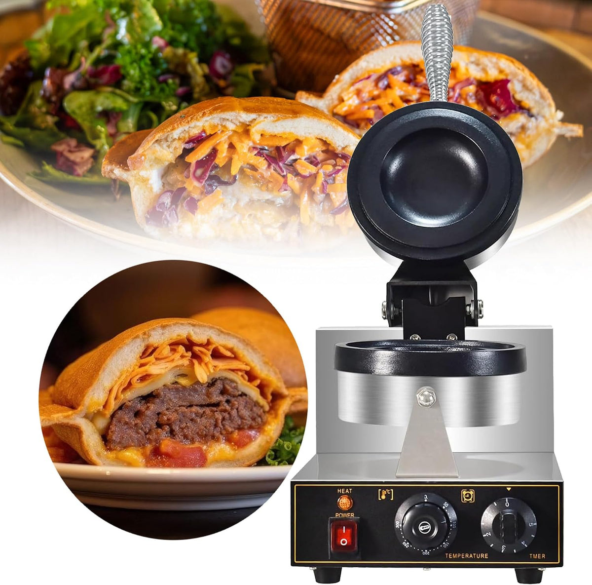 Prasy do kanapek i panini, VNATWGOO, 1300 W, 220 V, 280 mm, Czarny, funkcja grilla