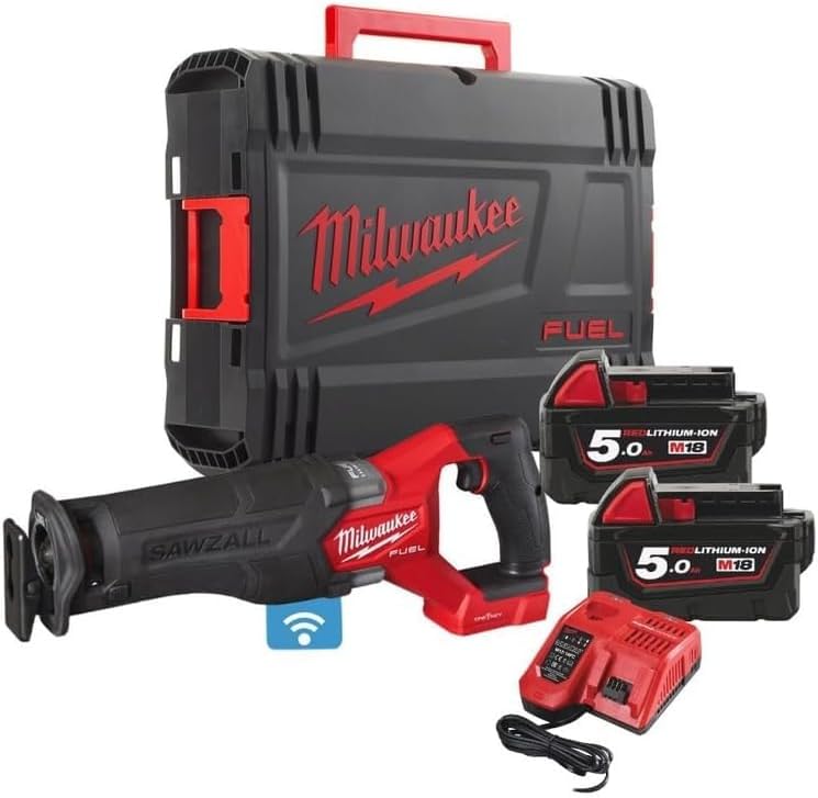 Milwaukee, Piły posuwno-zwrotne, M18, 18 V, 5,0 Ah, 22 mm, Czarny/Czerwony, Bluetooth, praca bezprzewodowa