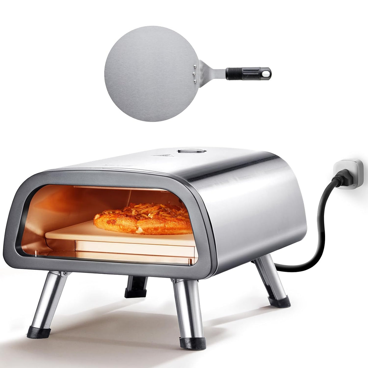 Piec do pizzy, VEVOR, 12 cali, 605 W, Srebrny/Czarny, stal nierdzewna, składana konstrukcja