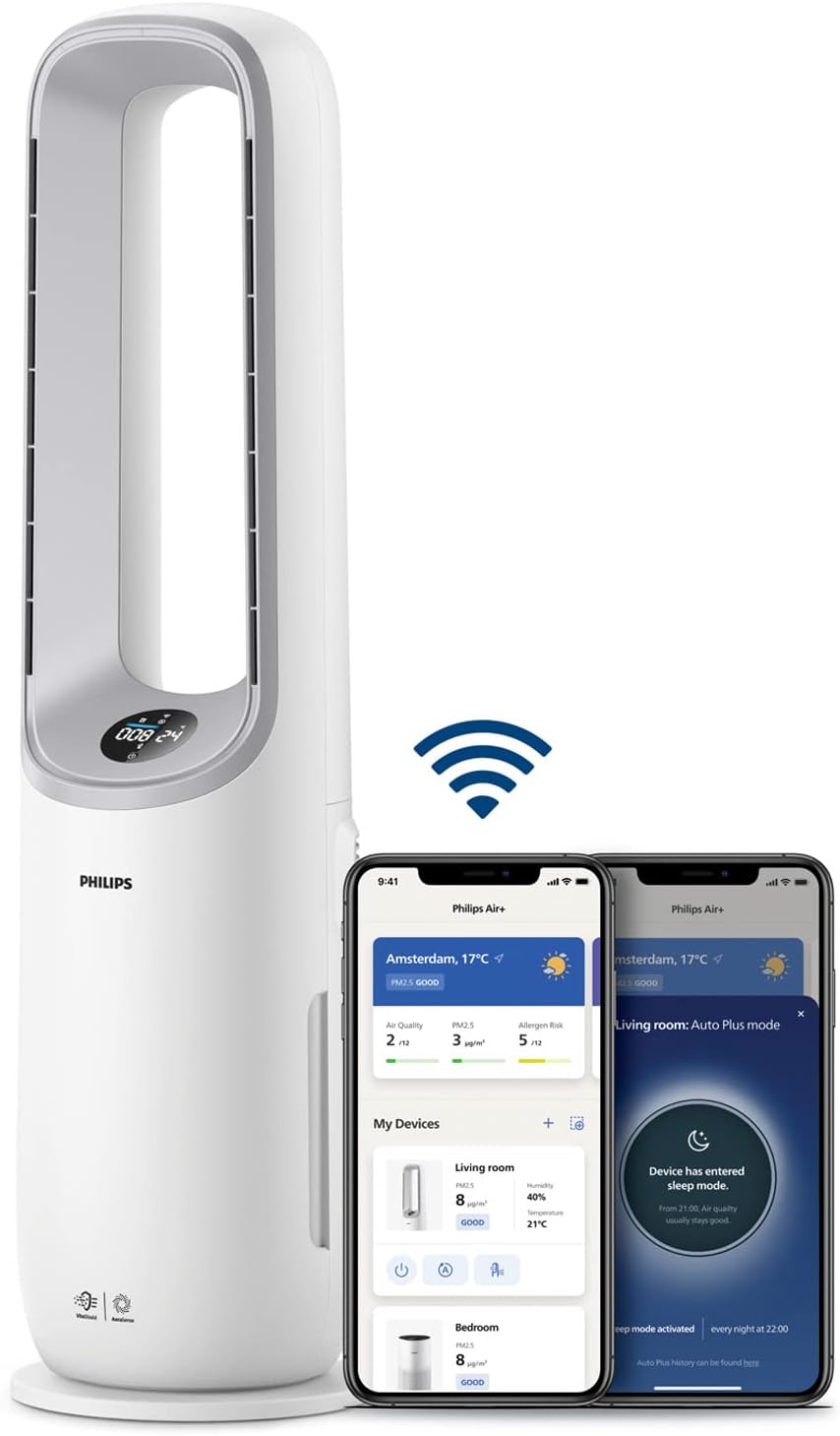 PHILIPS, Oczyszczacz powietrza, AMF765, 70 m, 40 W, 20 dB, Biały, pilot zdalnego sterowania, filtr HEPA