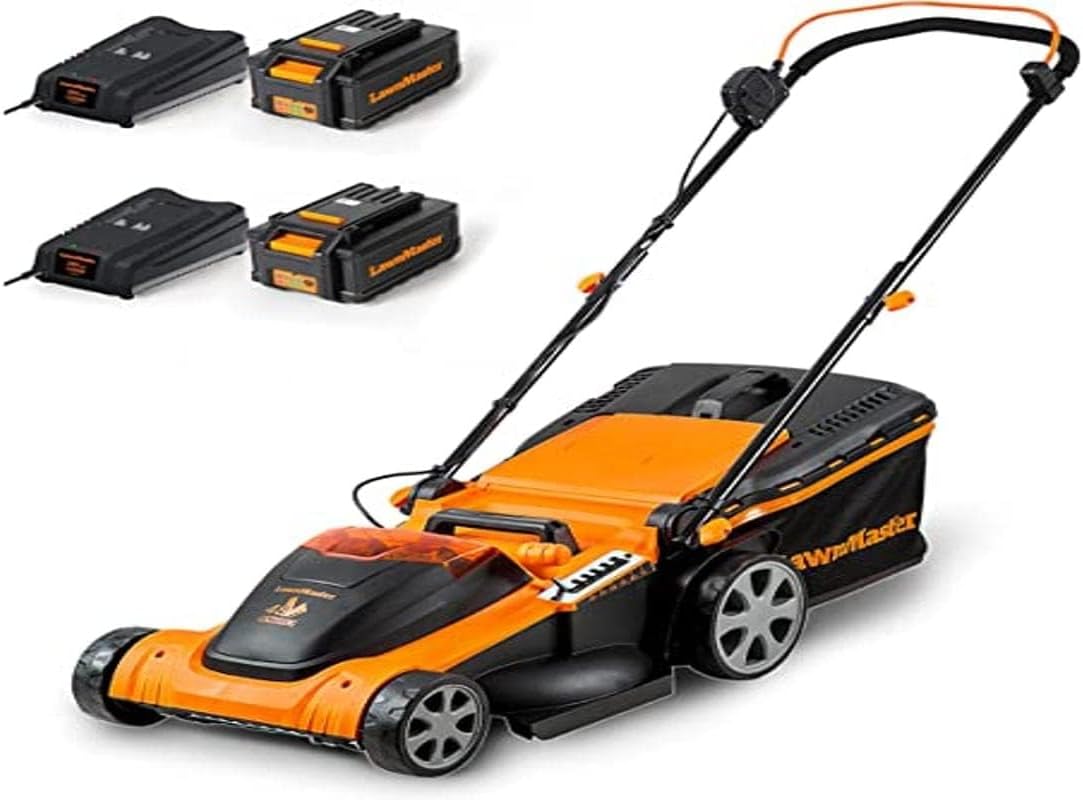 Lawnmaster, Kosiarki rotacyjne, CLMF4841E, 37 cm, 24 V, 4.0 AH, Pomarańczowy/Czarny, regulowana wysokość, składana konstrukcja, praca bezprzewodowa