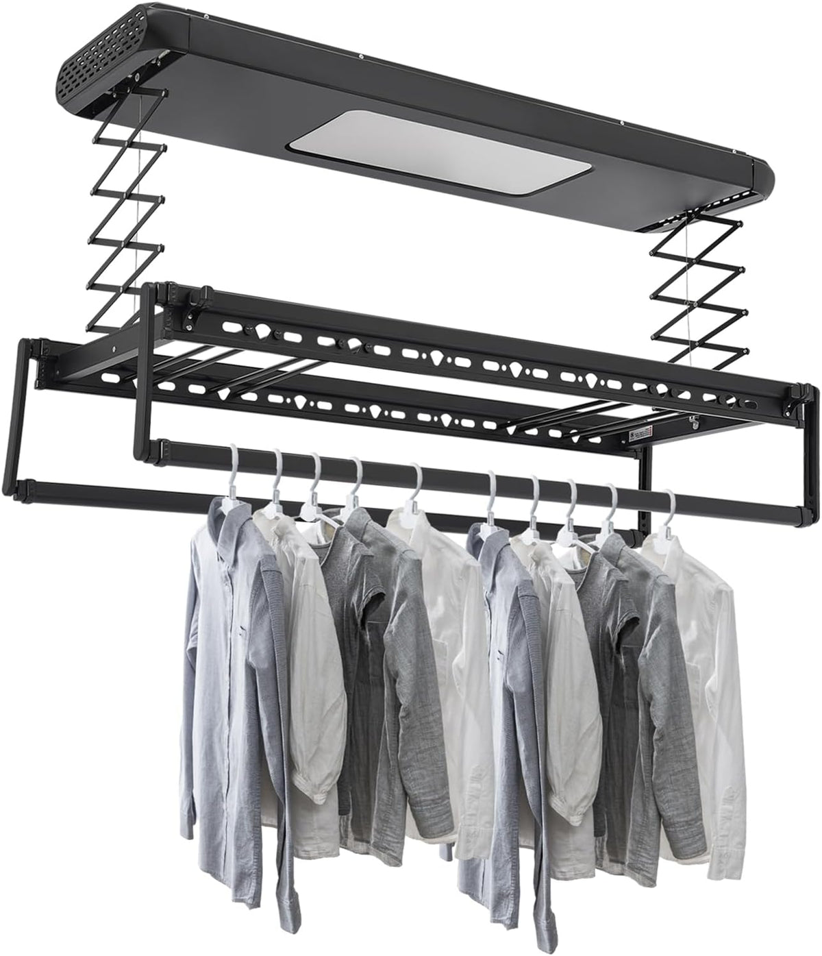 OUKANING, Suszarki do ubrań, 24 W, 125 x 31 x 7 cm, 35 kg, Czarny, aluminium, oświetlenie LED, pilot zdalnego sterowania
