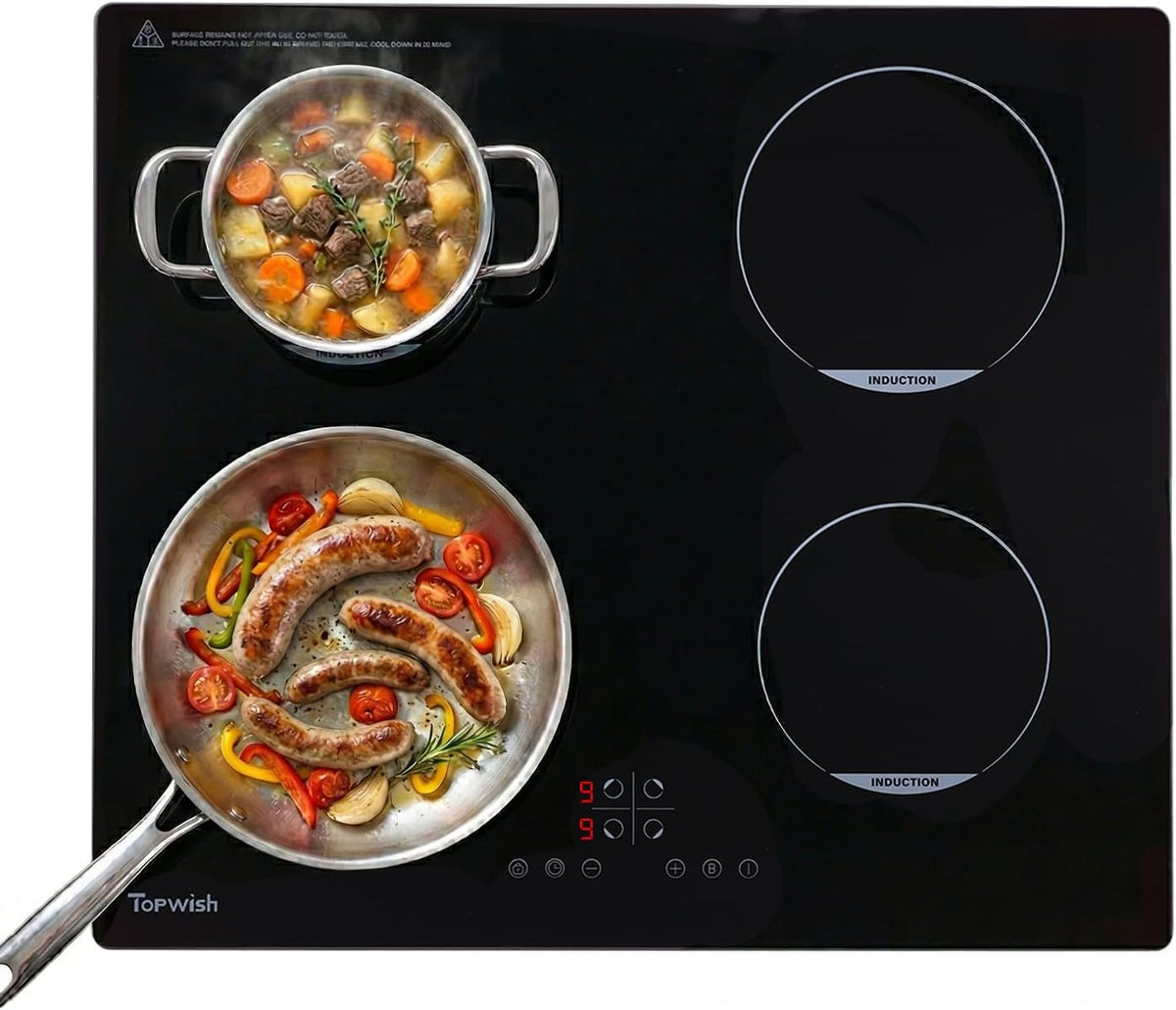 TOPWISH, Płyta indukcyjna, 60 cm, 7200 W, 240 V, Czarny, timer, odporność na warunki atmosferyczne