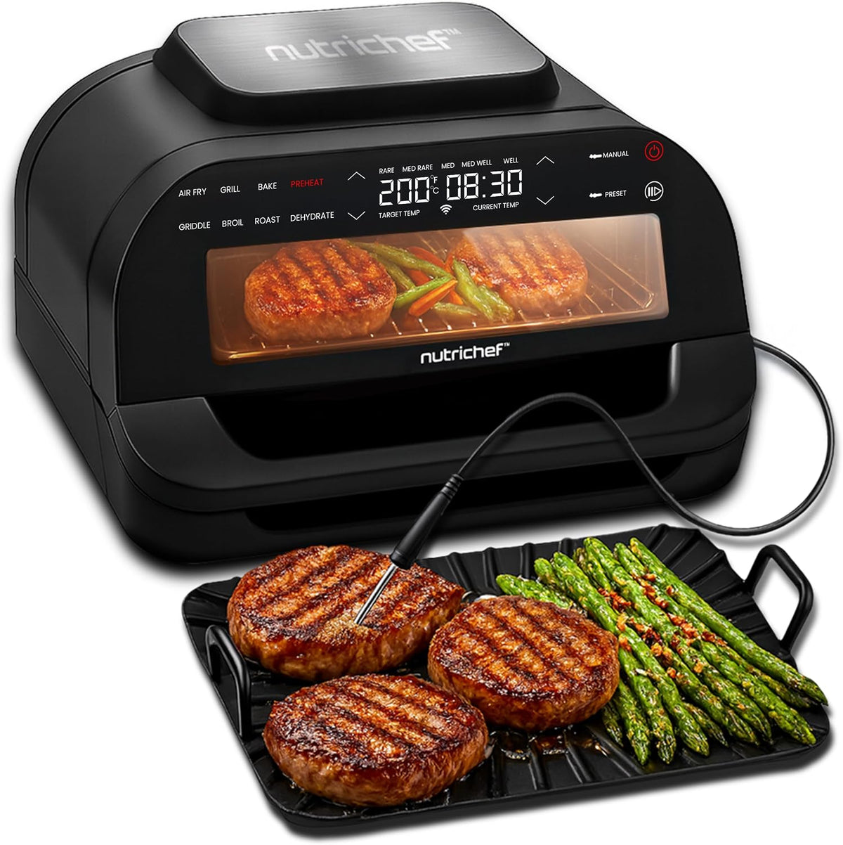 Grill elektryczny, NutriChef, 6 l, Czarny, funkcja grilla